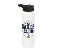 Preppy Coastal Sailor Club Sailorcore Fishermencore Nautical Stainless Steel Insulated Water Bottle