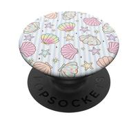 Preppy Coastal Seashells, estampado brillante de rayas en la playa de verano PopSockets PopGrip Adhesivo