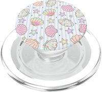 Preppy Coastal Seashells, estampado brillante de rayas en la playa de verano PopSockets PopGrip para MagSafe