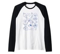 Preppy Coastal Seashells Sea Shell Blue Aesthetic Pattern Camiseta Manga Raglan