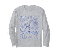 Preppy Coastal Seashells Sea Shell Blue Aesthetic Pattern Manga Larga