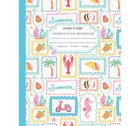Preppy Coastal Summer Composition Notebook: Pastel Pink and Blue Beach Theme Postage Stamp Journal for Women and Teens | Ideal for School or Work | College Ruled Pages