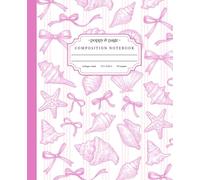 Preppy Composition Notebook: Pink Coquette Ocean Theme with Sea Shells Bows and Stripes for Girls | College Ruled Pages