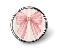 Preppy Coquette - Broche redondo con lazo rosa en rayas verticales para hombres y mujeres, insignia, collar, vestido, chaqueta, mochila, accesorios
