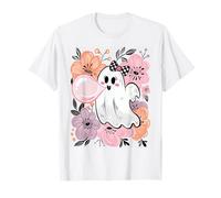 Preppy Coquette Cute Boo Ghost con Halloween Soplando Burbuja Camiseta