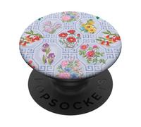 Preppy Floral on Chinoiserie Trellis en Azul Claro PopSockets PopGrip Adhesivo
