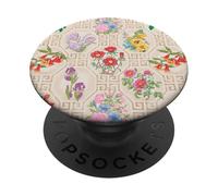 Preppy Floral on Chinoiserie Trellis en Crema, Bronceado Claro PopSockets PopGrip Adhesivo