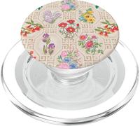 Preppy Floral on Chinoiserie Trellis en Crema, Bronceado Claro PopSockets PopGrip para MagSafe