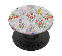 Preppy Floral on Chinoiserie Trellis en Gris PopSockets PopGrip Adhesivo