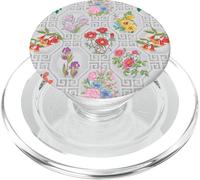 Preppy Floral on Chinoiserie Trellis en Gris PopSockets PopGrip para MagSafe