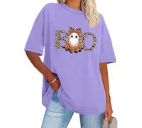 Preppy Ghost Boo - Camiseta de leopardo espeluznante de coqueta de Halloween, camiseta de leopardo fantasma, morado claro, 3XL