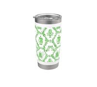 Preppy Green & White Toile Chinoiserie Trellis, Pagoda, Perros Vaso térmico de acero inoxidable de doble pared
