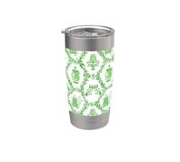 Preppy Green & White Toile Chinoiserie Trellis, Pagoda, Perros Vaso térmico de acero inoxidable de doble pared