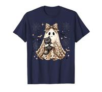 Preppy Halloween Ghost Girl Black Cat Low Leopard Spooky Camiseta