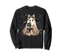Preppy Halloween Ghost Girl Black Cat Low Leopard Spooky Sudadera