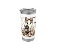 Preppy Halloween Ghost Girl Black Cat Low Leopard Spooky Vaso térmico de acero inoxidable de doble pared