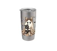 Preppy Halloween Ghost Girl Black Cat Low Leopard Spooky Vaso térmico de acero inoxidable de doble pared