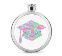 Preppy - Petaca de acero inoxidable con tapa de graduación rosa y verde menta para licor, botella de vino portátil de bolsillo redondo para bebida, 5 onzas