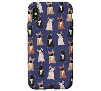Preppy Pups - Elegante patrón de bulldog francés en azul vibrante Carcasa para iPhone X/XS