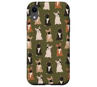 Preppy Pups - Elegante patrón de bulldog francés en color verde oliva Carcasa para iPhone XR