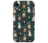 Preppy Pups - Elegante patrón de bulldog francés en verde oscuro Carcasa para iPhone XR