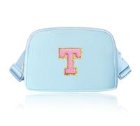 Preppy - Riñonera con iniciales, riñonera moderna para adolescentes, bolsa cruzada de moda para adolescentes, bonita riñonera con correa ajustable, Azul, T