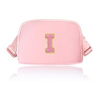 Preppy - Riñonera con iniciales, riñonera moderna para adolescentes, bolsa cruzada de moda para adolescentes, bonita riñonera con correa ajustable, Rosado, I