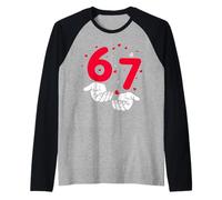 Preppy Six Seven Valentine 6 7 Dados Meme Diseño Corazón Retro Camiseta Manga Raglan