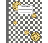Preppy Smiley Face Sunflower Checkerboard Composition Book: Y2K Aesthetic Grey Grid Journal: Cute Pastel Yellow Happy Flower Notebook for Teen Girls, ... | 120 College Ruled Pages, 7.5 x 9.25 in