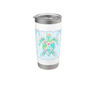 Preppy Striped Floral Sea Turtle Summer Girl Vaso térmico de acero inoxidable de doble pared