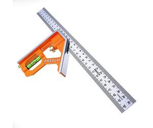 Presch Escuadra Combinada de Carpintero 300mm - Escuadra Universal de Metal - Precisa con Tope de Regla y Herramienta para Trazar - Herramienta de Medición Profesional