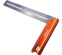 Presch Escuadra de carpintero 300mm - Mediano - Incluye regla de trazado (30cm), nivel de burbuja y punzón de marcado - 90° y 45° - Regla Carpintero, Escuadra albañil