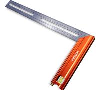 Presch Escuadra de carpintero 350mm - Mediano - Incluye regla de trazado (35cm), nivel de burbuja y punzón de marcado - 90° y 45° - Regla Carpintero, Escuadra albañil, Escuadra con tope