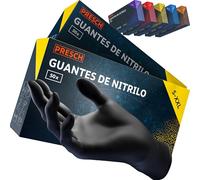 PRESCH Guantes nitrilo Negro 100pz. (S - 7) - Guantes desechables con puntas de los dedos texturizadas - Sin látex y polvo - Antidesgarro con borde enrollado reforzado