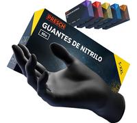 PRESCH Guantes nitrilo Negro 50pz. (S - 7) - Guantes desechables con puntas de los dedos texturizadas - Sin látex y polvo - Antidesgarro con borde enrollado reforzado