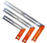 Presch Juego de Escuadras de carpintero - 200mm, 300mm & 400mm - Grande - Incluye regla de trazado (20cm, 30cm & 40cm), nivel de burbuja y punzón de marcado - 90° y 45° - Regla Carpintero