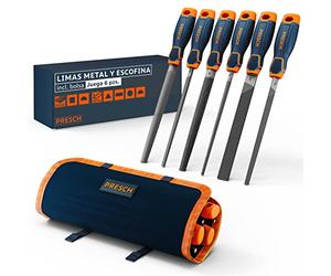 Presch Juego de limas para metal y madera 6 piezas con bolsa - Juego de limas in scofina de media caña, lima plana de muñón, lima de media caña, lima redonda, lima triangular y lima cuadrada