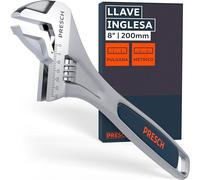 PRESCH Llave ajustable 200mm - Escala grabada con láser de 30 mm (métrica y pulgadas) - Fresado de precisión para un agarre óptimo - Llave inglesa robusta - Herramienta de alta gama