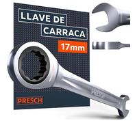 PRESCH Llave carraca 17mm - Ángulo de retorno mínimo (4°, 90 dientes) - Inclinación de 15° para espacios reducidos - Llave de carraca duradera fabricada con precisión