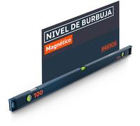 Presch Nivel Burbuja Magnético 100cm - Ampolla irrompible con pendiente 2% - Ventana de lectura vertical - Tapones antideslizantes innovadores - Superficie de medición precisa