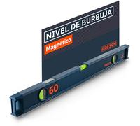 Presch Nivel Burbuja Magnético 60cm - Ampolla irrompible con pendiente 2% - Ventana de lectura vertical - Tapones antideslizantes innovadores - Superficie de medición precisa
