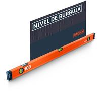 Presch Nivel de Burbuja 100cm - Ampolla irrompible con pendiente 2% - Ventana de lectura vertical - Tapones antideslizantes innovadores - Superficie de medición precisa - Nivel burbuja