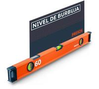 Presch Nivel de Burbuja 60cm - Ampolla irrompible con pendiente 2% - Ventana de lectura vertical - Tapones antideslizantes innovadores - Superficie de medición precisa - Nivel burbuja