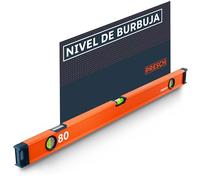 Presch Nivel de Burbuja 80cm - Ampolla irrompible con pendiente 2% - Ventana de lectura vertical - Tapones antideslizantes innovadores - Superficie de medición precisa - Nivel burbuja