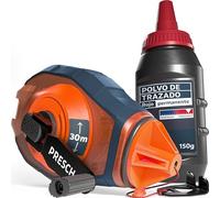 PRESCH Tiralineas de 30m incl. tiza roja (150g) - Rápida retracción gracias al engranaje 6:1 - Repelente al agua y duradero - Cordón robusto para líneas precisas