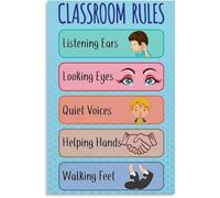 Preschool Classroom Rules Poster 5 Visual Expectations Chart Elementary Behavior Management Social Emotional Learning Guide(Unframed,08x12inch(20x30cm))