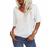 Presencte Women's Solid Color V-Neck T-Shirt, Lightweight 3/4 Sleeve Tunic Top, Loose Fit Casual Summer Soft tee