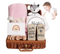 Present Basket, Baby Blanket Baby Rattle, Baby, Baby Lovey Blanket Present, Bibs Socks Wooden Rattle, Easy To Use, Portable for for Girls Boys