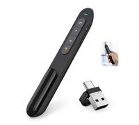 Presentador Inalámbrico 2,4 GHz para PowerPoint, Mando Presentaciones con Puntero Láser Rojo, Receptor USB-A y USB-C 2 en 1, Control de Diapositivas, Volumen e Hipervínculos para PC y Mac