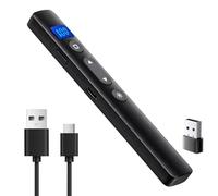 Presentador Inalámbrico Recargable con Puntero Laser y Pantalla Digital de Batería - Control Remoto para PowerPoint con Hipervínculo y Volumen - USB-C - Compatible para Mac/PC